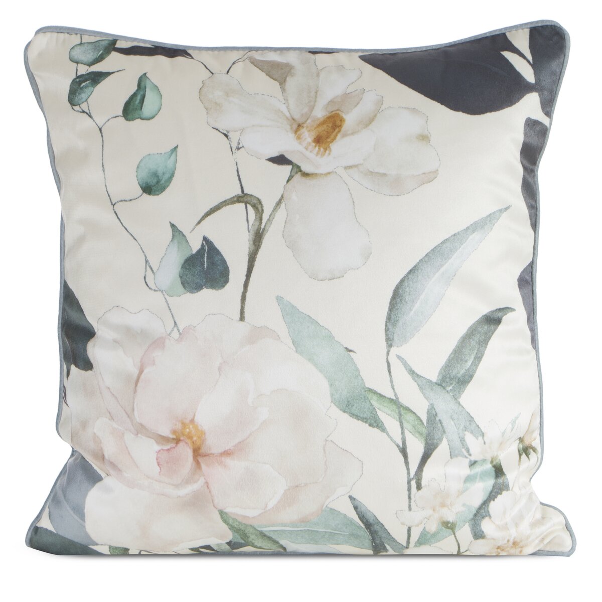 Elegantes Floral-Dekokissen in Creme &amp; Salbeigrün | Botanical Luxury Collection