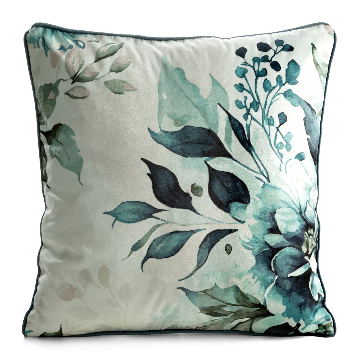 Exklusives Floral-Dekokissen in Grün &amp; Petrol | Luxury Hotel Interior