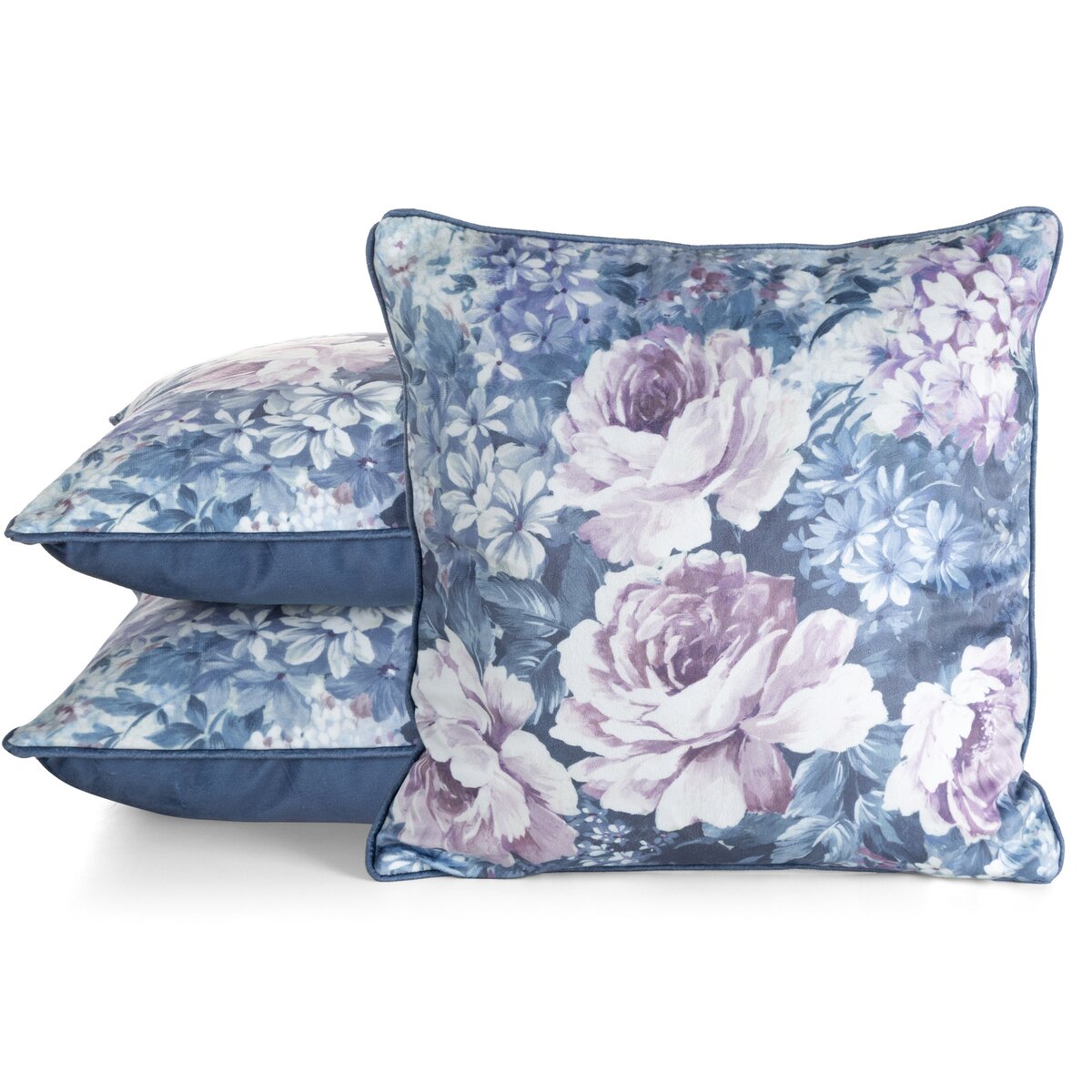 Florales Luxus-Dekokissen in Blau-Rose