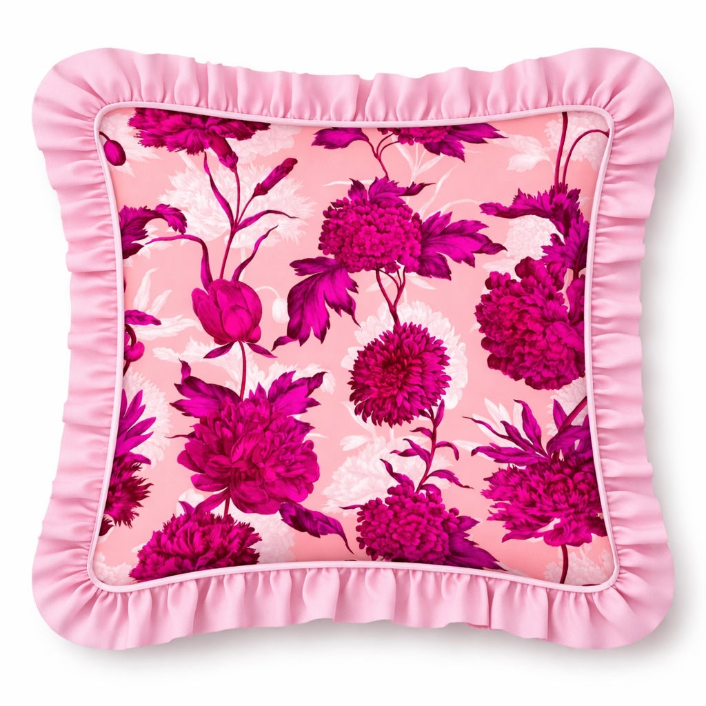 Samt Kissen floral mit Rüschen 45 × 45 cm – Emporio Conti