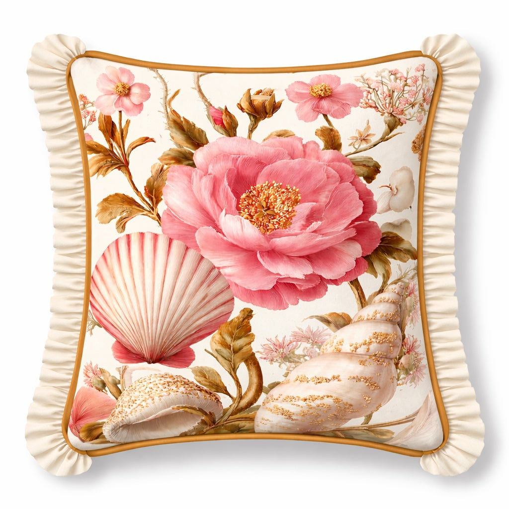 Samt Kissen Blume Muschel Gold 45 × 45 cm – Emporio Conti