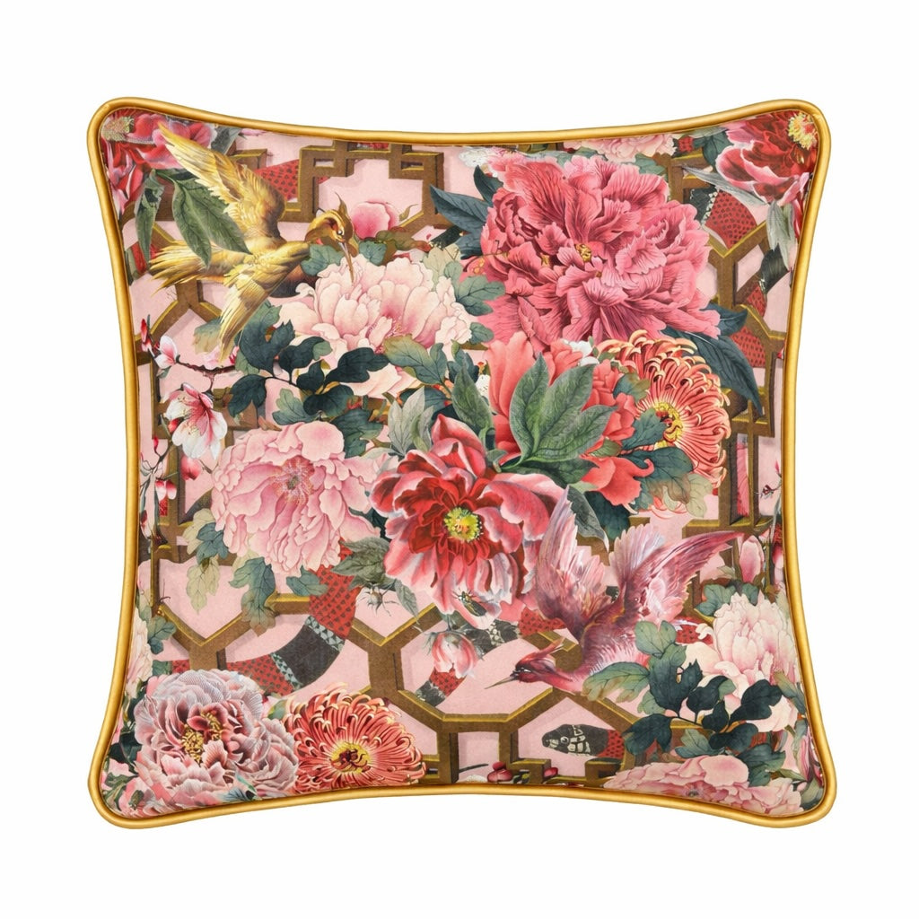 Samt Dekokissen Blumen &amp; Vögel 45 × 45 cm – Emporio Conti