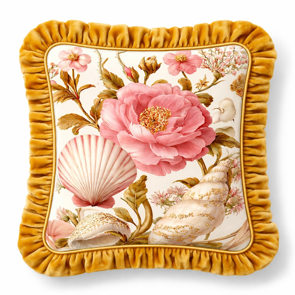 Dekokissen Blumen Samt mit Rüschen 45 × 45 cm – Emporio Conti